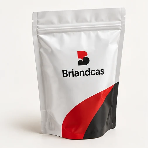 Briandcas concept mock-up of a resealable stand-up pouch with a bottom gusset